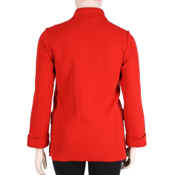 L XL Vintage 60s Gold Crown Le Roy Red Double Knit Simple Mod Cardigan w Pockets - Picture 4 of 9